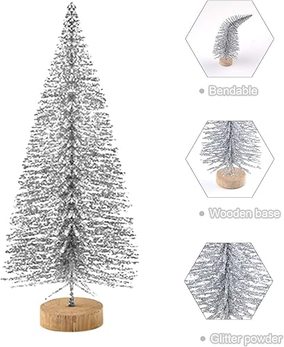 Miniatura 3 de KUUQA 48 Pcs Mini Christmas Trees - Bottle Brush Tabletop Model for Decoration, DIY Room Decor, Diorama Models (Silver), Small Size Plata