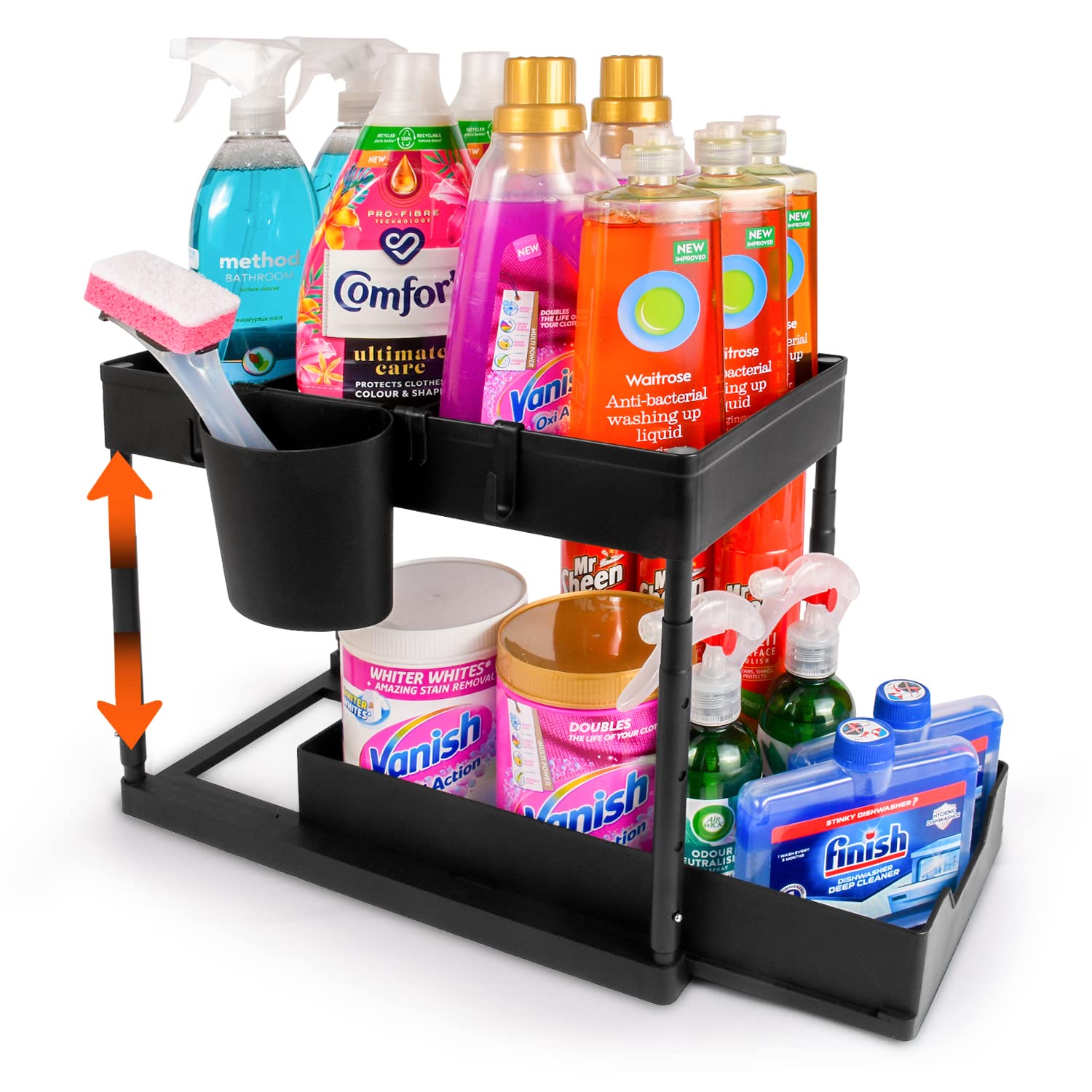 Photo 1 of **NEW**  Cutting Ej Under Sink Organizer and Storage - 2 Tier Adjustable Height Kitchen, Bathroom, Pantry Storage & Organization Shelves - Pull Out Under Cabinet Organizer for Kitchen Cleaning Supplies, Black