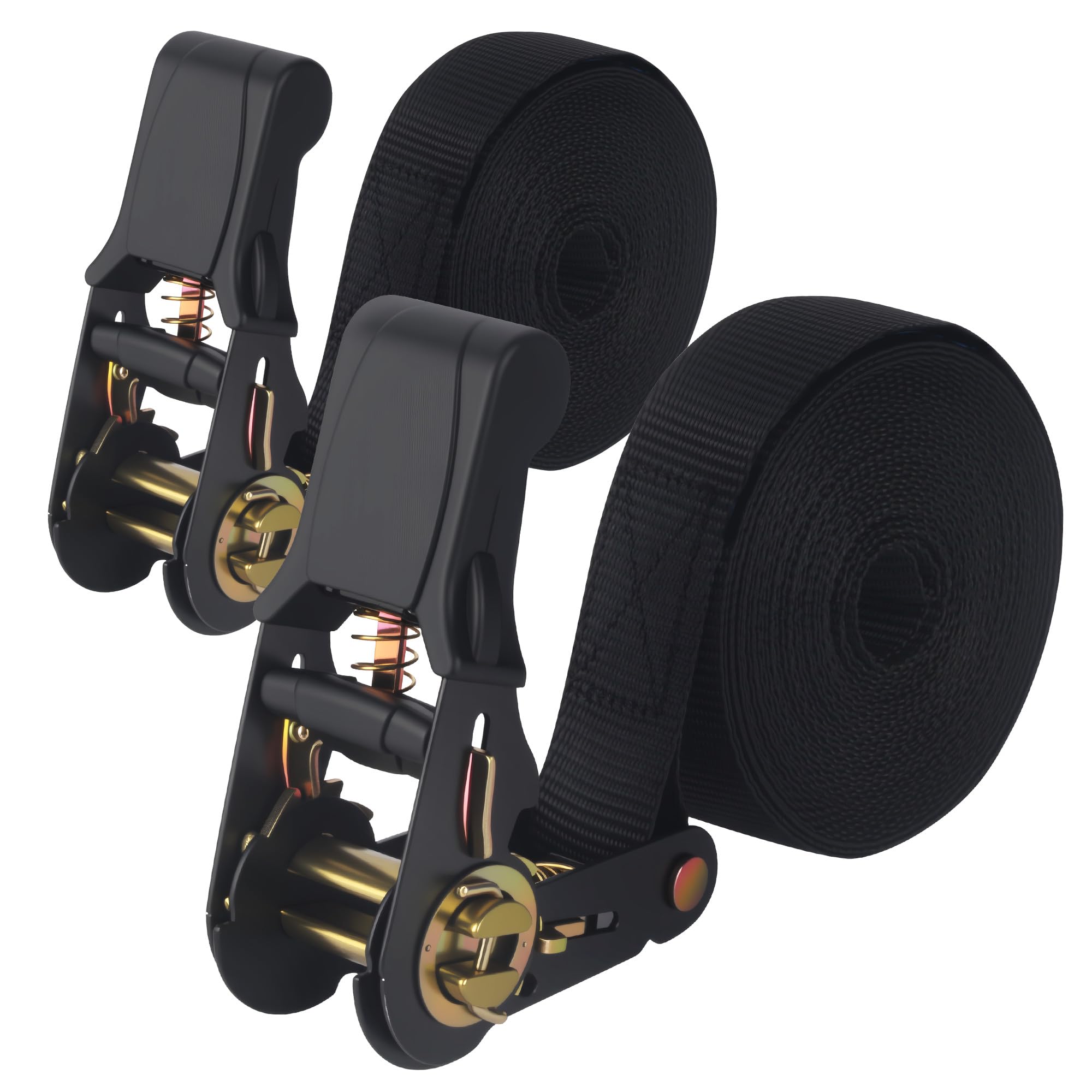 Spanngurte mit Ratsche, ratschengurte, spanngurte Set, zurrgurt Geeignet zum Sichern von Ladungen auf Autos, Anhängern und Fahrrädern, 6m × 25 mm, Schwarz (2pcs-6m × 25 mm)