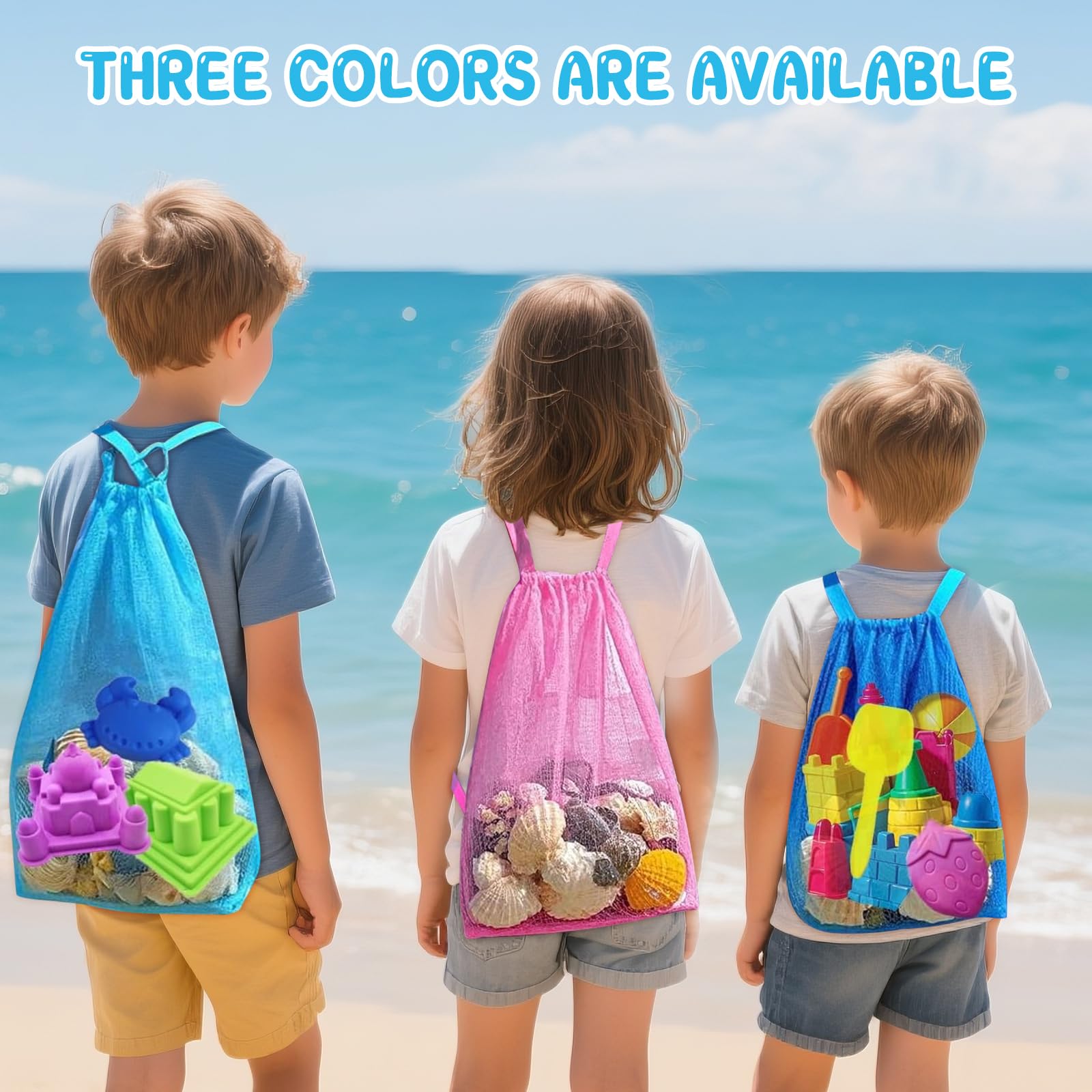 3 Piezas Bolsa de Juguetes de Playa,Bolsas de Malla para la Playa,Mochila Plegable para Juguetes Acuáticos para Niños Vacaciones Familiares Viajes A La Playa Juguetes