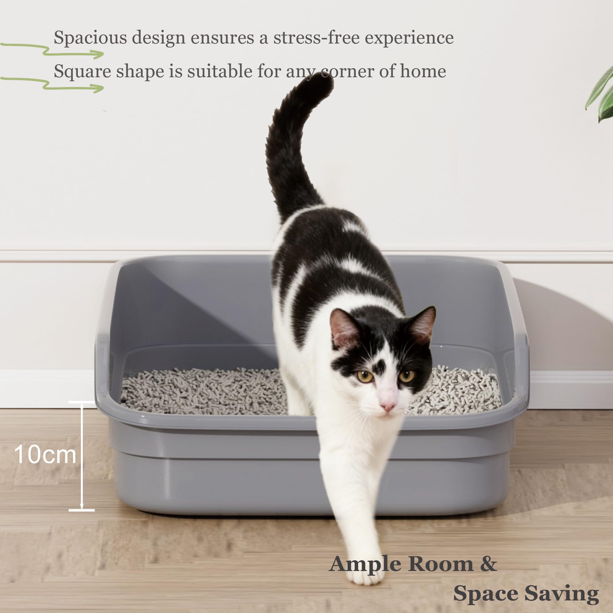 Vealind Bac à Litière Chat XXL， Design Ouvert parois Hautes Anti-éclaboussures pédale Anti-Fuite Grand bac litiere pour Chat， 60×40×16cm，pour Chatons et Grands Chats (Gris)