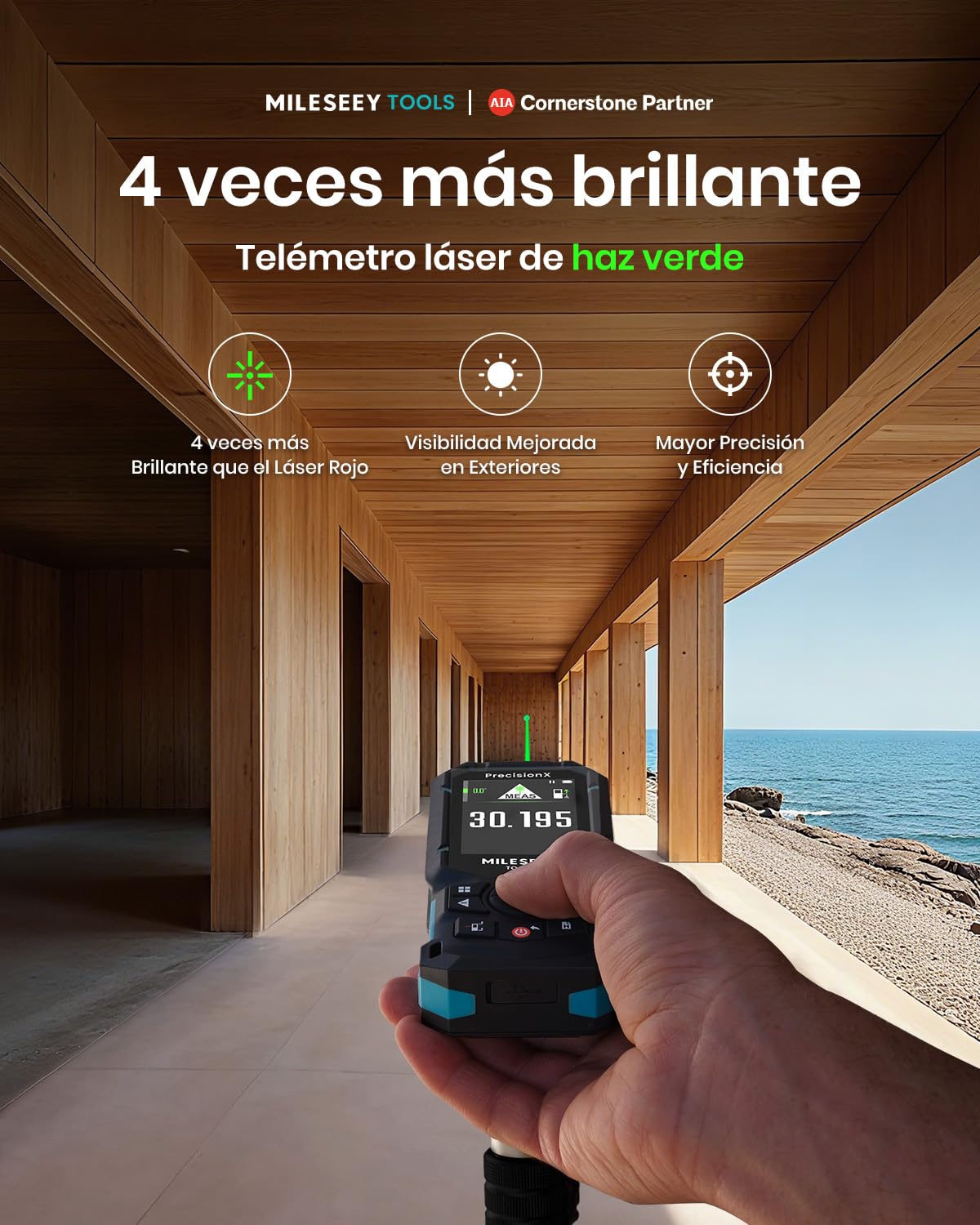 MiLESEEY S50 Metro Laser con Rayo Verde, 120 m Medidor Laser, P2P Medidor Laser Distancia, Alineación Láser Lateral, Recargable, 6,1 cm IPS-Display, Interior Exterior