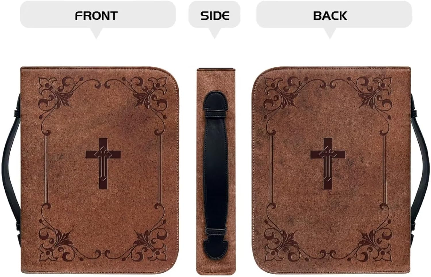 PsaytomeyPsaytomey Zippered Bible Cover Christian Cross PU Leather Church Tote Bag Bible Carrying Case Holds Pens Bookmark Large Capacity Scripture Protective Bag Christian Gifts