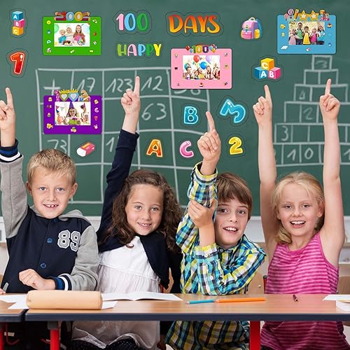 Miniatura 6 de VIKILON Paquete de 24 marcos de fotos para el día 100 de la escuela, kit de manualidades para niños, para hacer tu propio marco de fotos para el día