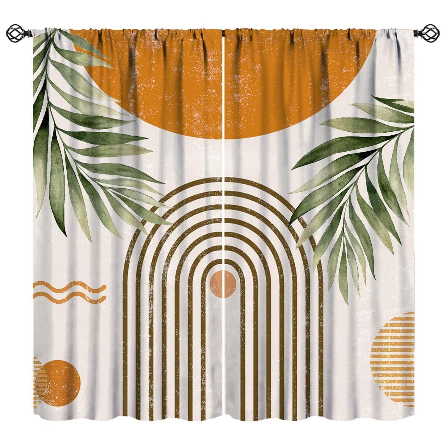 JESTRONRY Boho Mid Century Curtains,Abstract Beige Modern Minimalistic Elegant Print Fabric Window Treatments Bedroom Living Room Curtain, Home Decor Rod Pocket Window Drapes 42x45 Inch Decor