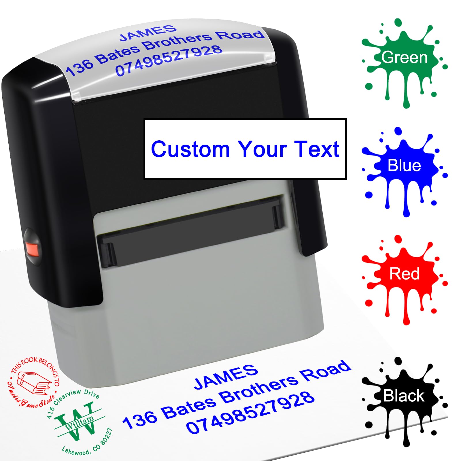 Custom Stamps Self Inking Personalised Stamps for Business Customised Rubber Stamp 3 Lines with Name Address