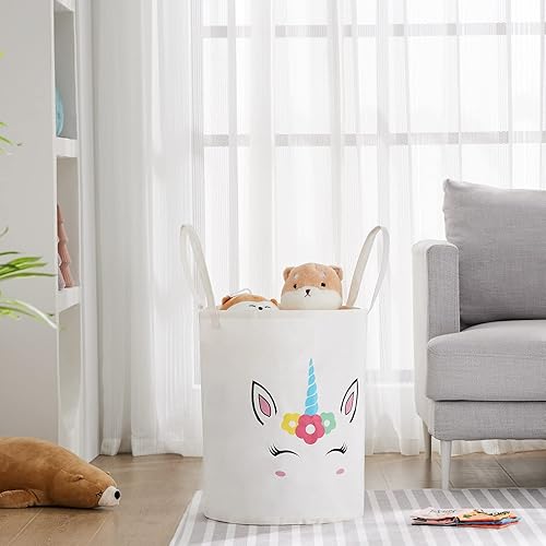 Miniatura 2 de TECHMILLY Cesta de almacenamiento grande para niñas y niños, cesta de lavandería plegable con asas largas, contenedores de juguetes para guardería,