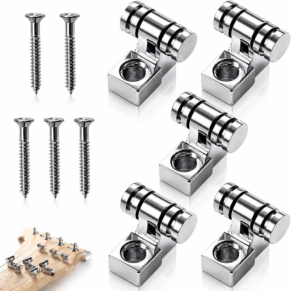 5 Pack Vintage Roller Guitar String Guides with Mounting Screws for Smooth Tuning Stability, Metal Retainer String Guides for Electric Guitar Parts and DIY Guitar Accessories Suitable for Various Head