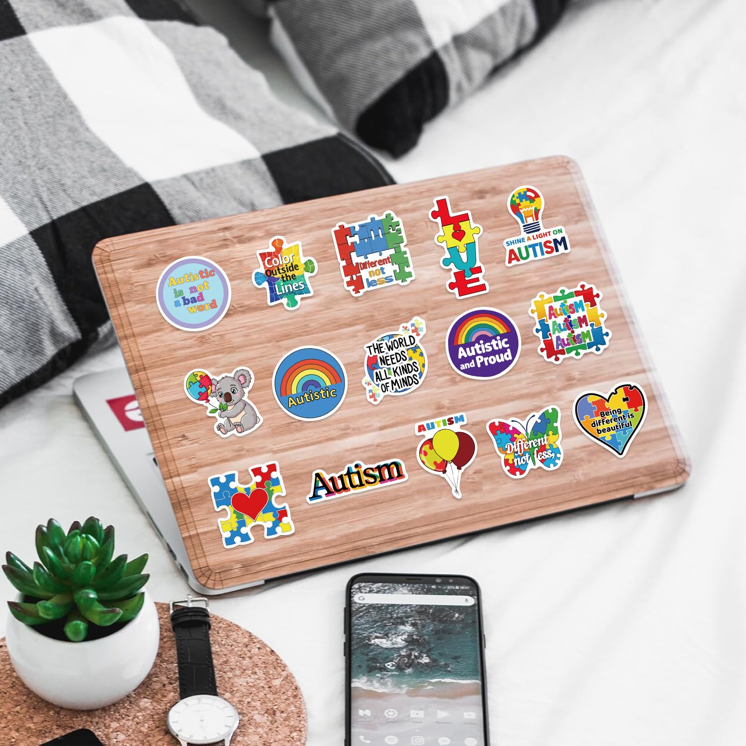 Adesivi per autismo per bambini adolescenti adulti 50 pezzi consapevolezza dell'autismo decalcomanie in vinile impermeabili per laptop colorato premuroso autistico bambini giorno adesivo per