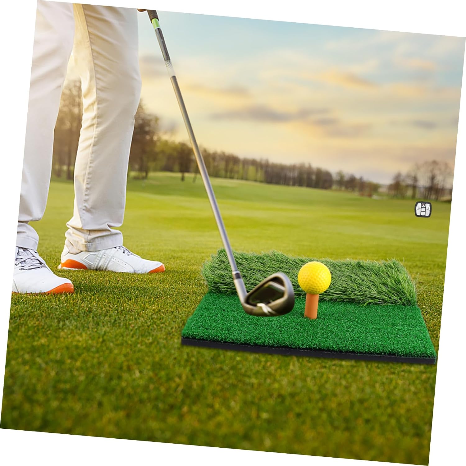 Portable Golf Practice Net Set with Nylon Indoor Outdoor Chipping Net Includes Hitting Mat Elastic Tees Yellow PU Balls Stable Frame for Backyard Training and Swing Accuracy