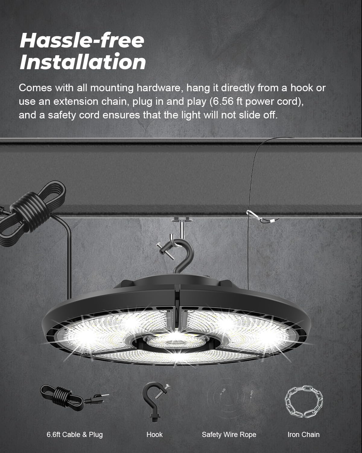 High Bay LED Shop Lights, 300W 48,000LM UFO LED High Bay Light with US Plug 6FT, IP65 Waterproof UFO Light for Workshop Stadium Garage Lighting – 6000K Daylight 10 Pack