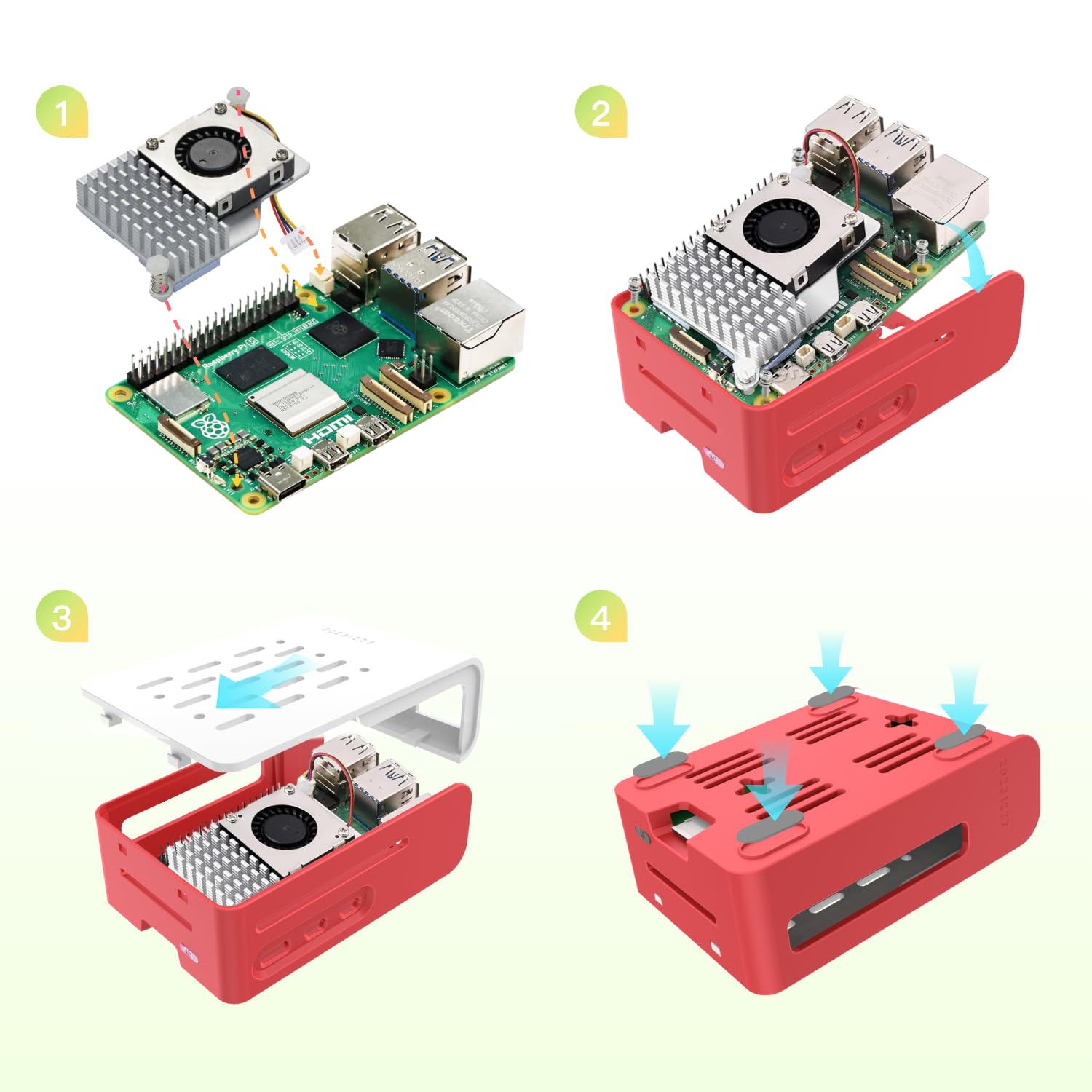 iRasptek Kit base per Raspberry Pi 5 RAM 1GB con custodia Pi5 e dispositivo di raffreddamento attivo