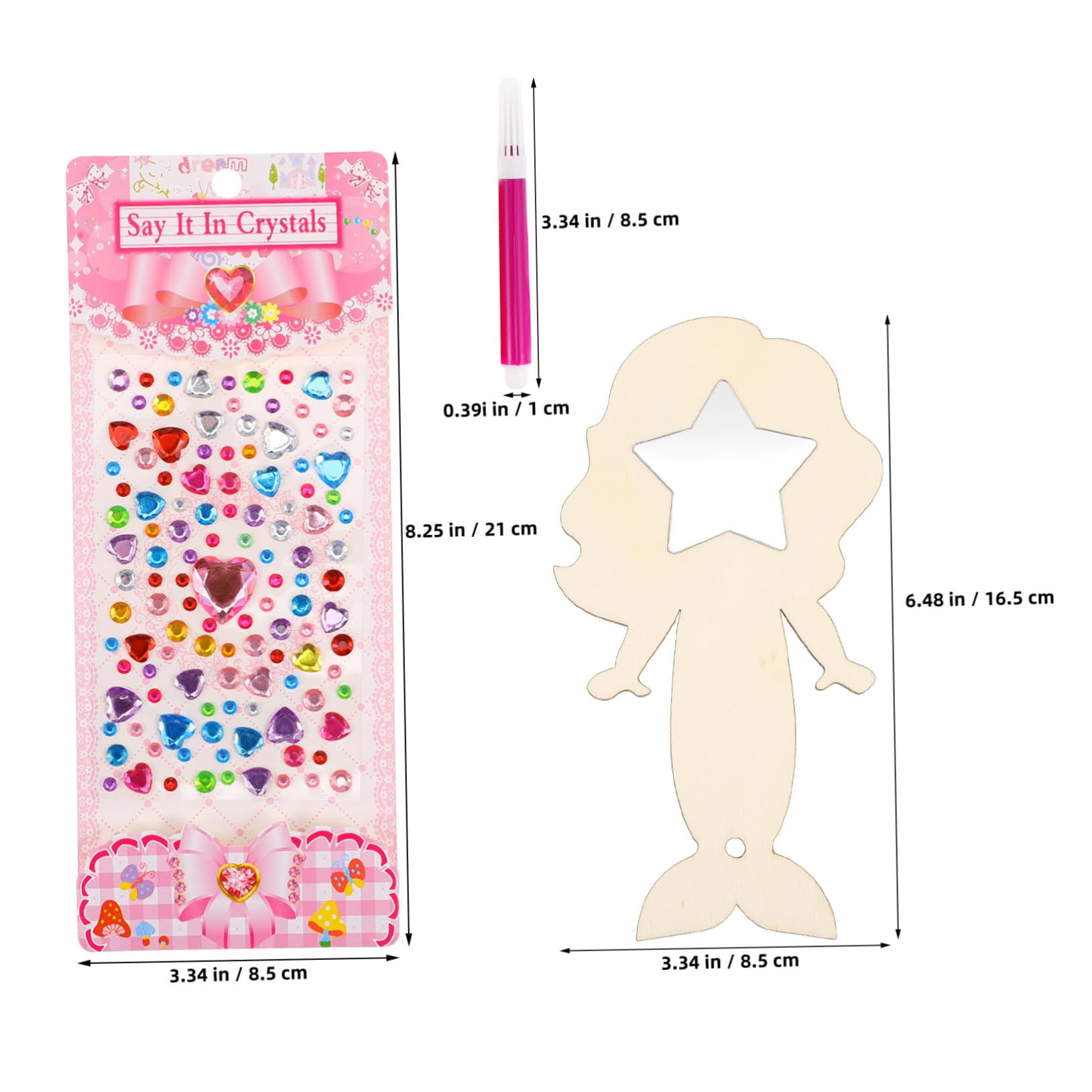 KONTONTY 1Set Mermaid Handheld Mirror Craft Kit Wooden DIY Mirrors for Color Pens Gems for Mermaid Birthday Parties Creative Play