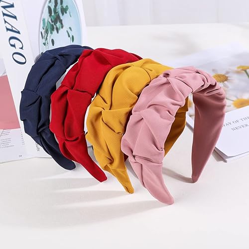 Miniatura 2 de Manshui 4 diademas de 2 pulgadas de ancho para mujer bandas de tela suave en color sólido aros antideslizantes para el cabello accesorios para el