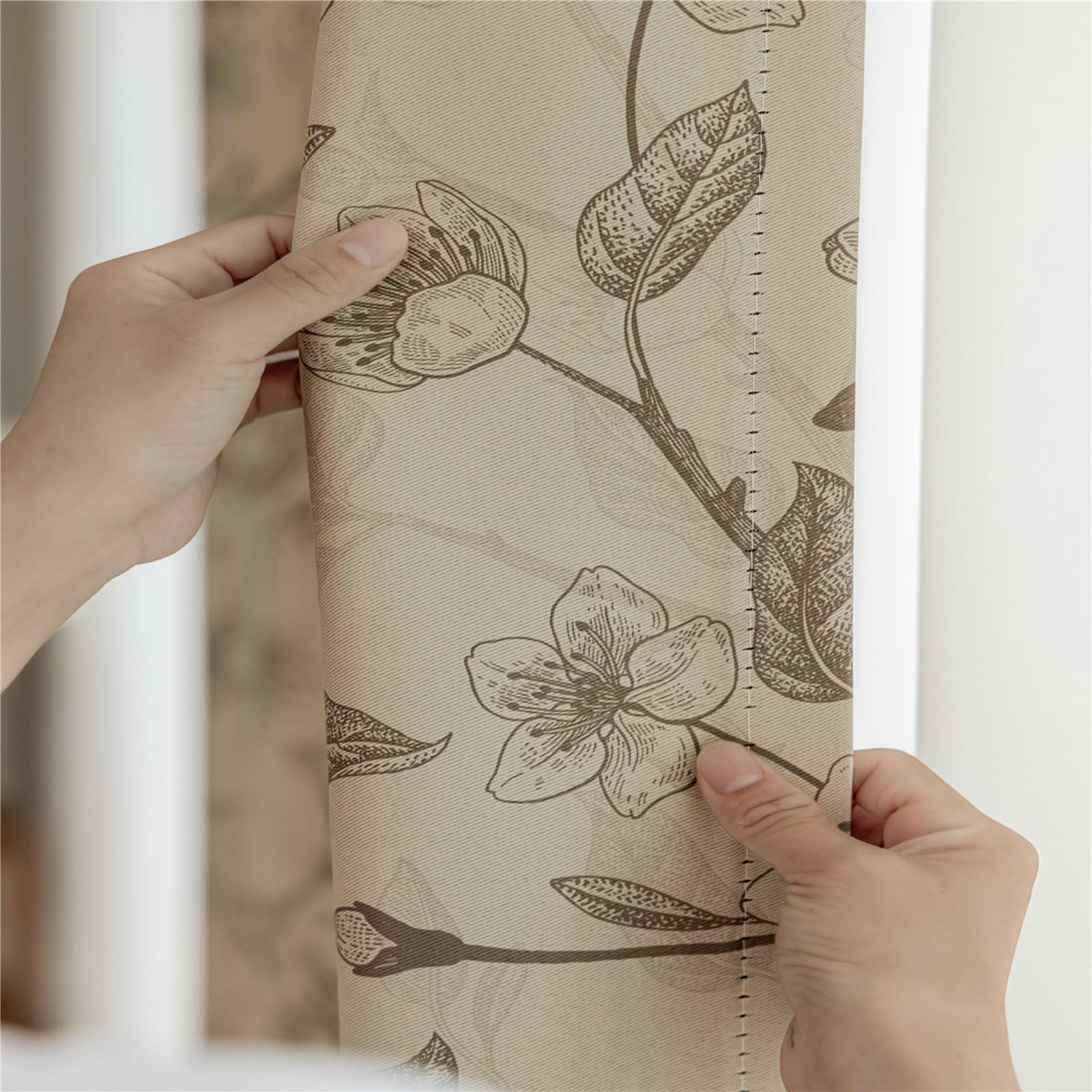 Rideaux Opaques 2 Pièces, Rideau Occultant Thermique Isolant Polyester à Crochets Motif de Fleurs et Feuilles Rideaux de Fenêtre pour Chambre Salon Intérieurs Café, 102L x 183H cm
