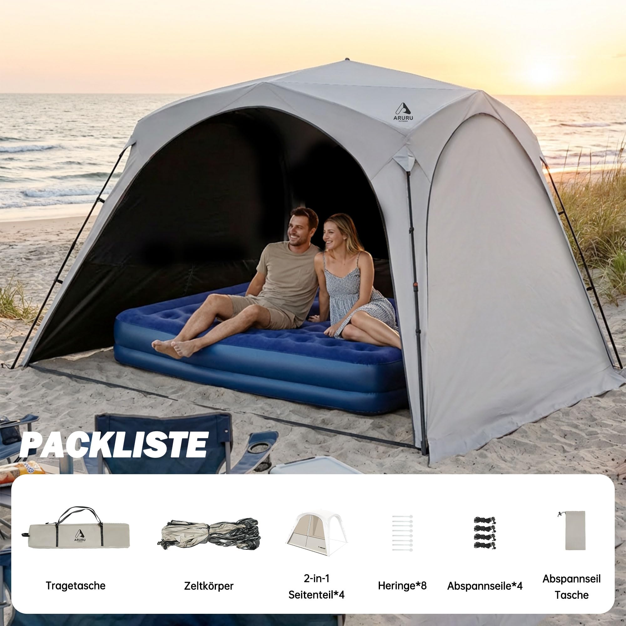 Camping Pavillon 3×3m Kuppelzelt mit 4 or 2×2-in-1 Seitenteilen Wasserdicht Sonnenschutz und Moskitonetz mit Titan-Blackout Beschichtung Camping & Strand & Gartenzelt Pop Up Zelt Aufbau