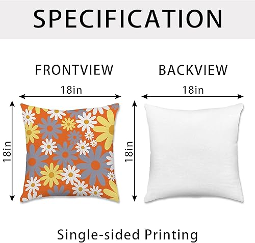 Miniatura 6 de Hexagram Juego de 4 fundas de almohada de primavera y verano de 18 x 18 pulgadas, fundas decorativas naranjas florales para exteriores, fundas