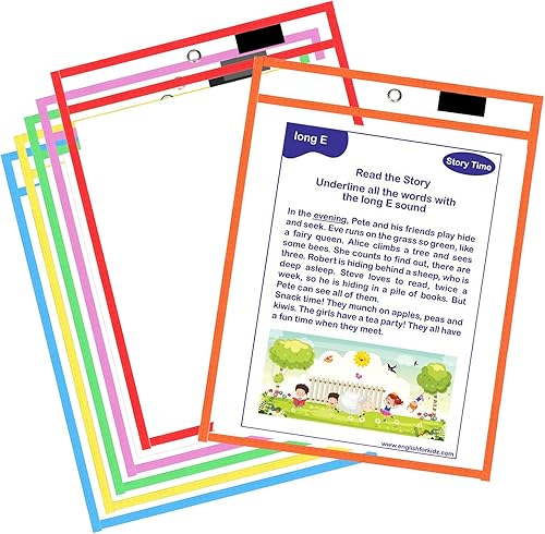 Ufmarine Soportes para boletos de trabajo, 6 bolsillos de borrado en seco coloridos (10 x 13 pulgadas), fundas de plástico reutilizables