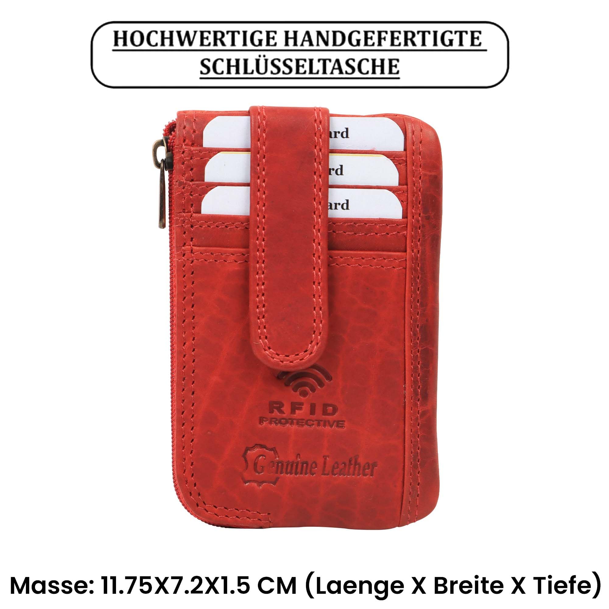 Schlüsseltasche Schlüsseletui 24- (08A) UMTI Leder Schlüsselmäppchen mit 2 Ringe Haken Rot
