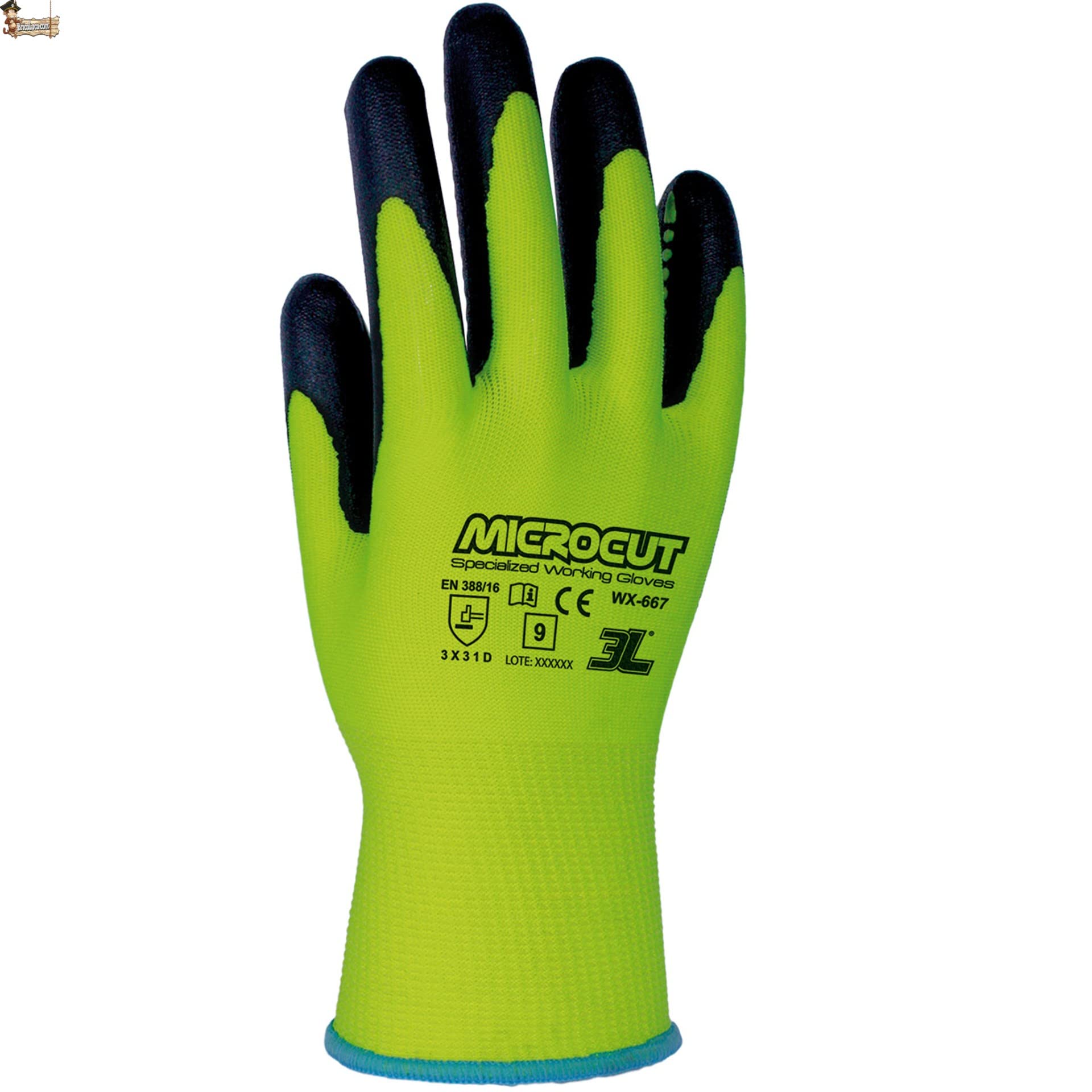 BricoLoco.com Guantes trabajo anticorte de nitrilo, poliéster, elastano y fibra de vidrio. Alta protección. Puntos dots para máximo agarre. Excelente adaptación a la mano. (12, Talla 9)