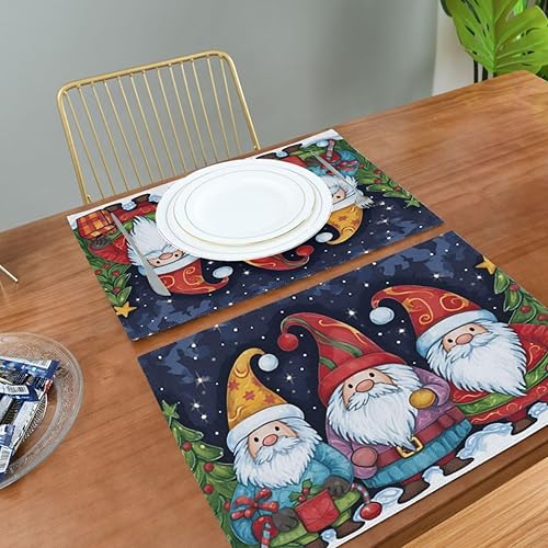 Miniatura 5 de Kigai Juego de 6 manteles individuales, gnomos de Navidad, antideslizantes, lavables, resistentes al calor, para cocina, mesa de comedor, decoración