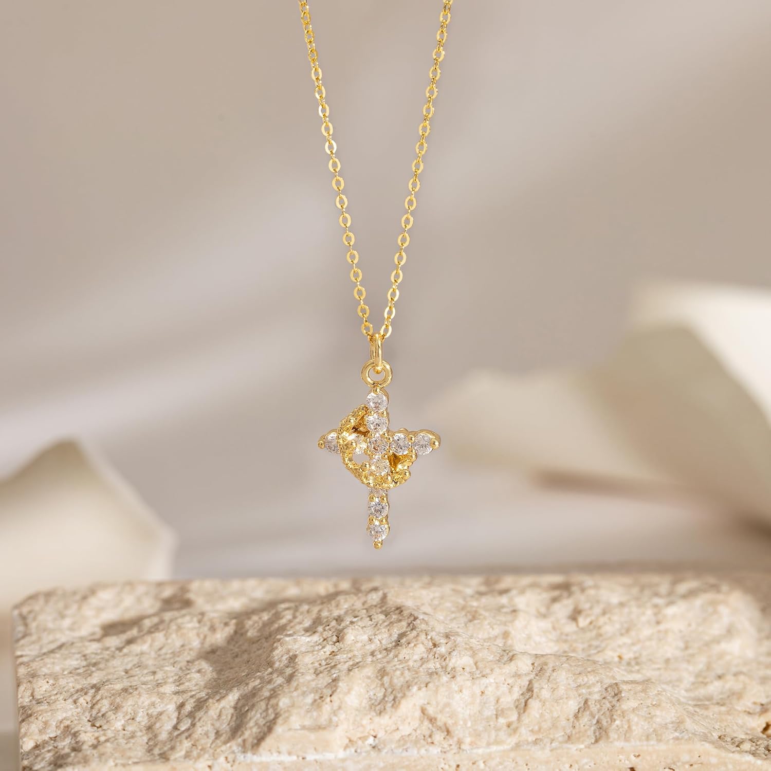 Robaice Mothers Day Gifts Upgraded Crown Cross Necklace for Women, 14K Gold Plated Crown Cross Pendant Necklace, Non-Tarnish Faith Jewelry for Women, Christian Religious Gifts