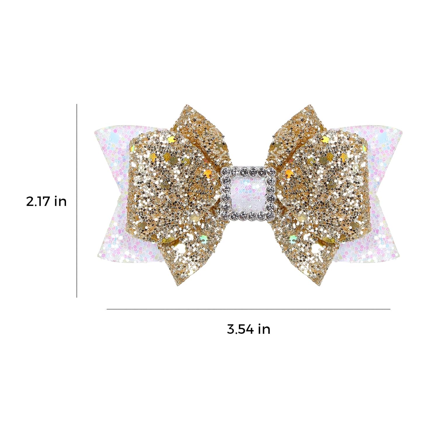Glitter Hair Bow Clips 3.5 Inch Sweet Hairpins Girls Teens Sparkly Hair Accessories for School Birthday Holiday Party Decor, White&Gold image 5