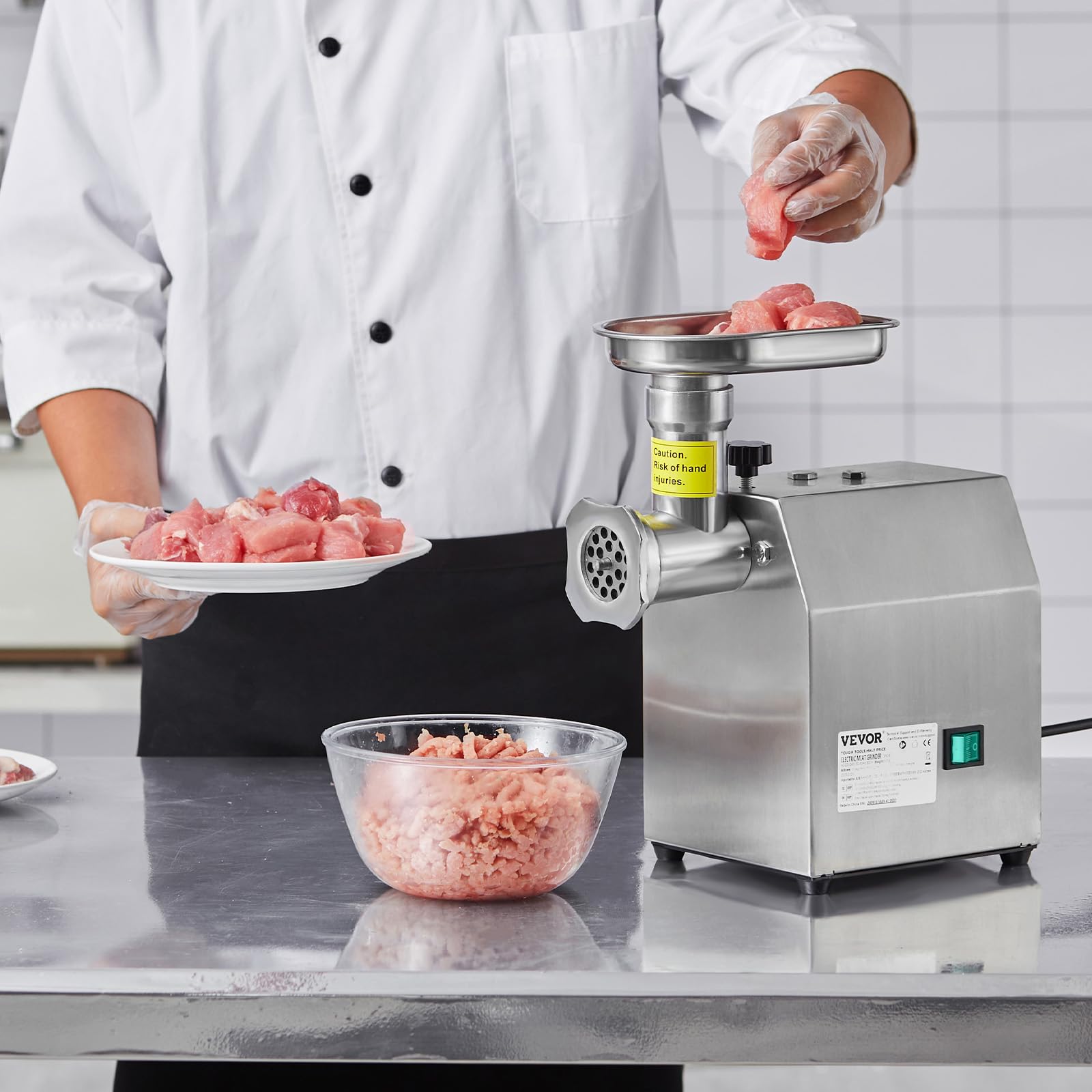 VEVOR Tritacarne Elettrico Efficienza 2,04 kg/min, Tritacarne Industriale da Banco con Lama Macchina per Salsicce con Piastra di Macinazione, Tritacarne Commerciale in Acciaio Inox Cucina Ristorante