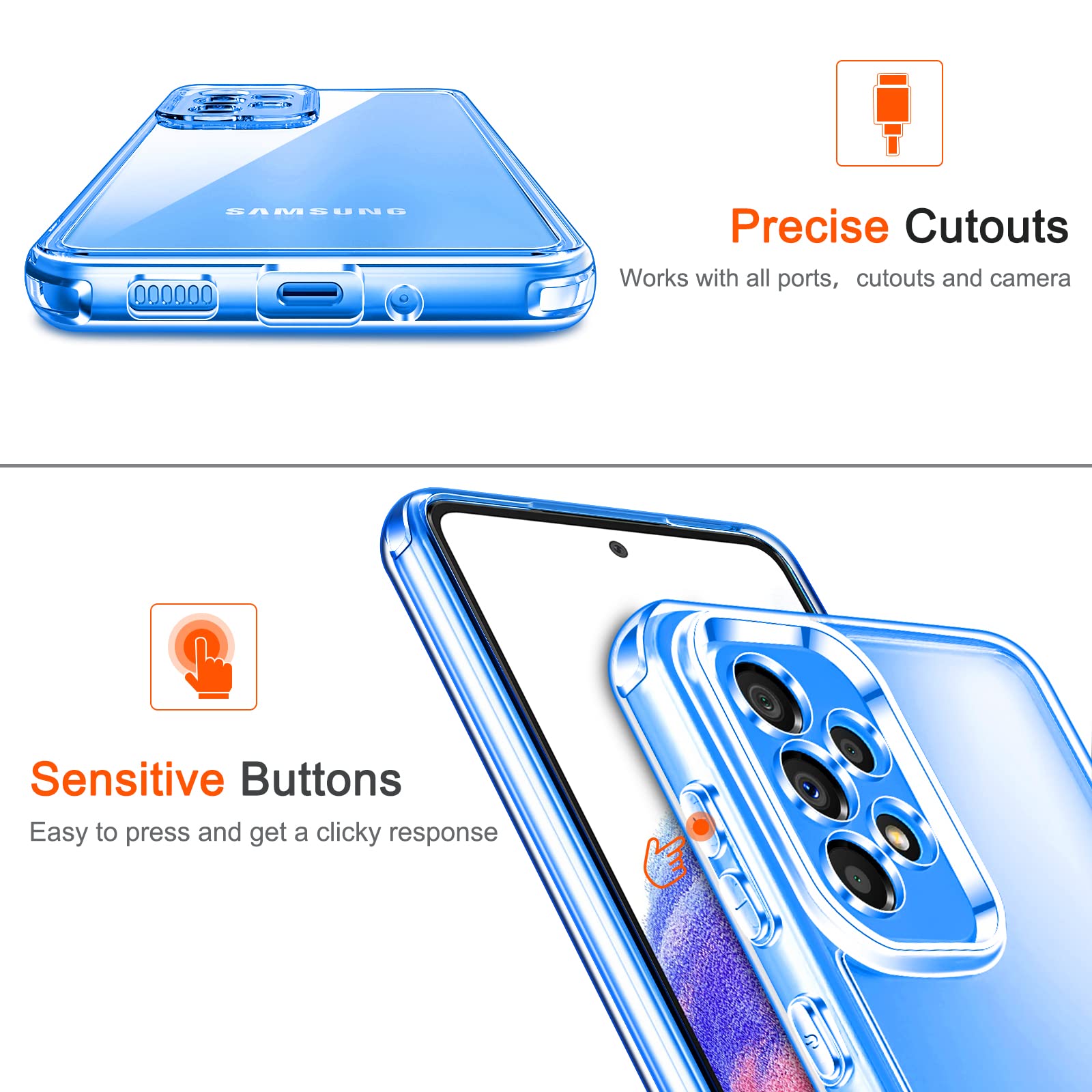iVoler Anti Ingiallimento Chiaro Cover per Samsung Galaxy A53 5G, [Protezione Fotocamera] Trasparente Sottile Antiurto Custodia Case con Paraurti Assorbimento degli urti