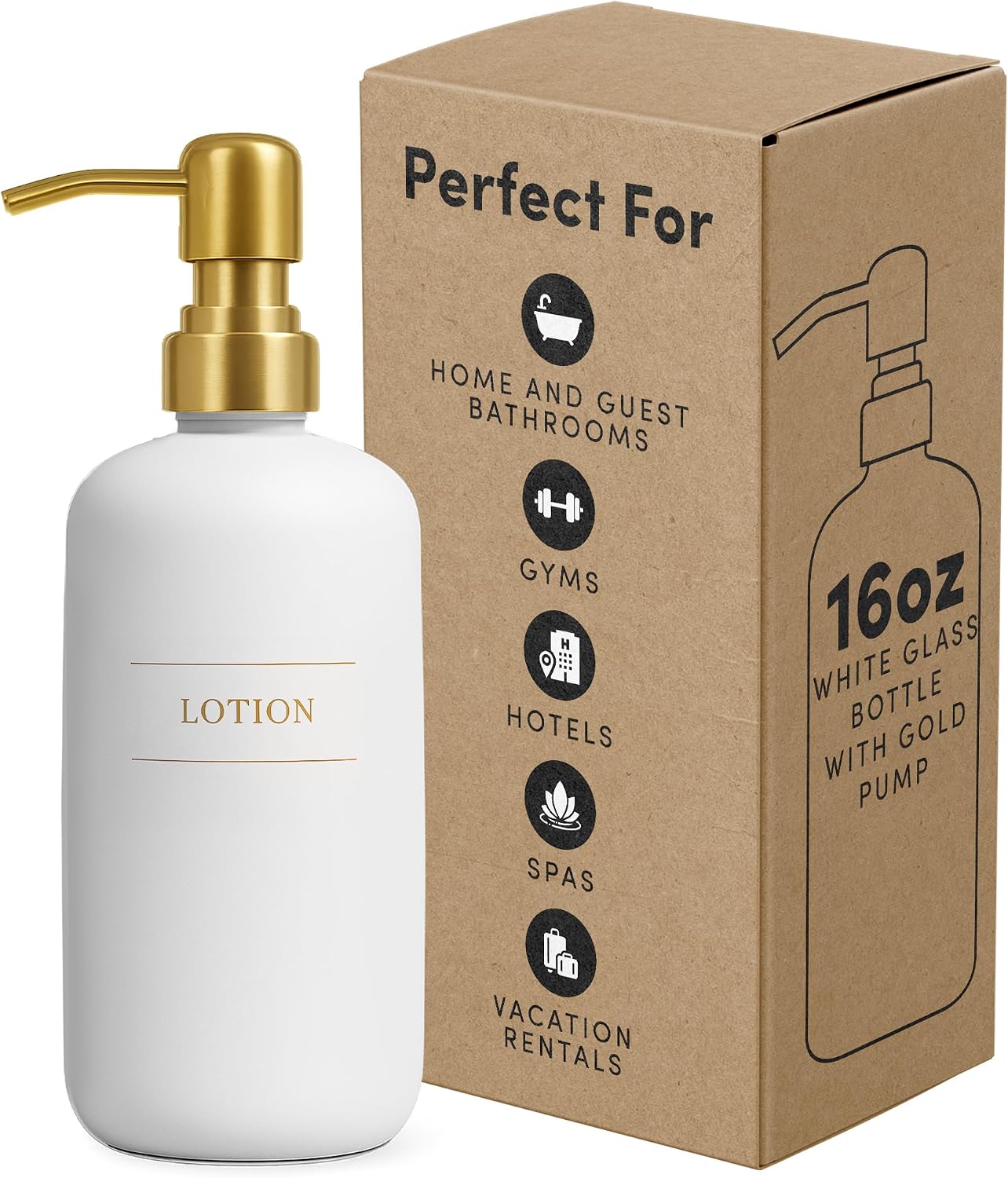 White Glass Lotion Bottle | 16 oz Refillable Wall Mount Liquid Soap Dispenser with Waterproof Label for every Bathroom | Single Product by Diversified Hospitality Solutions