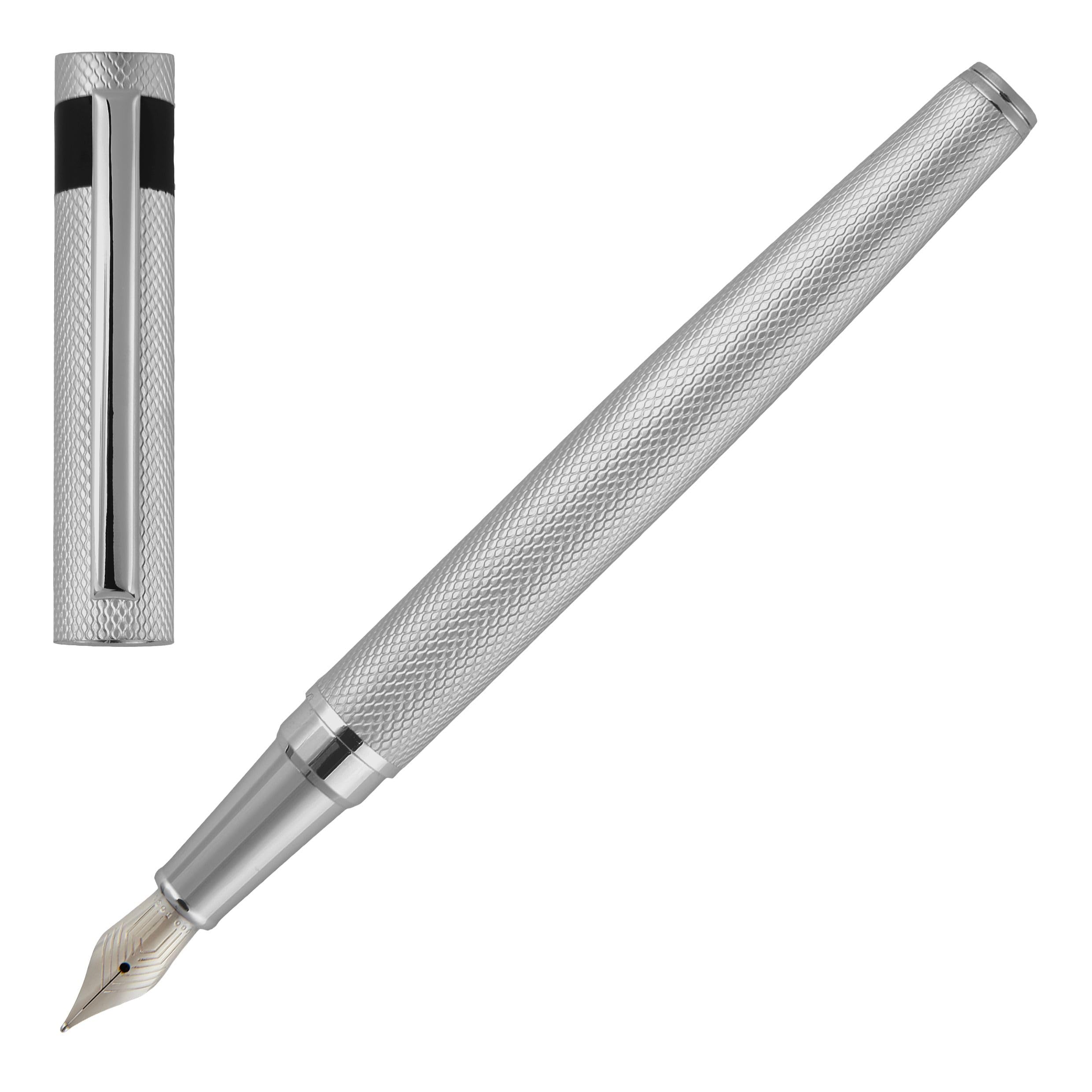 Hugo Boss Loop Diamond Füllfederhalter aus Messing in der Farbe Chrome, Länge: 14,7cm, Federstärke: M, HSW3672B