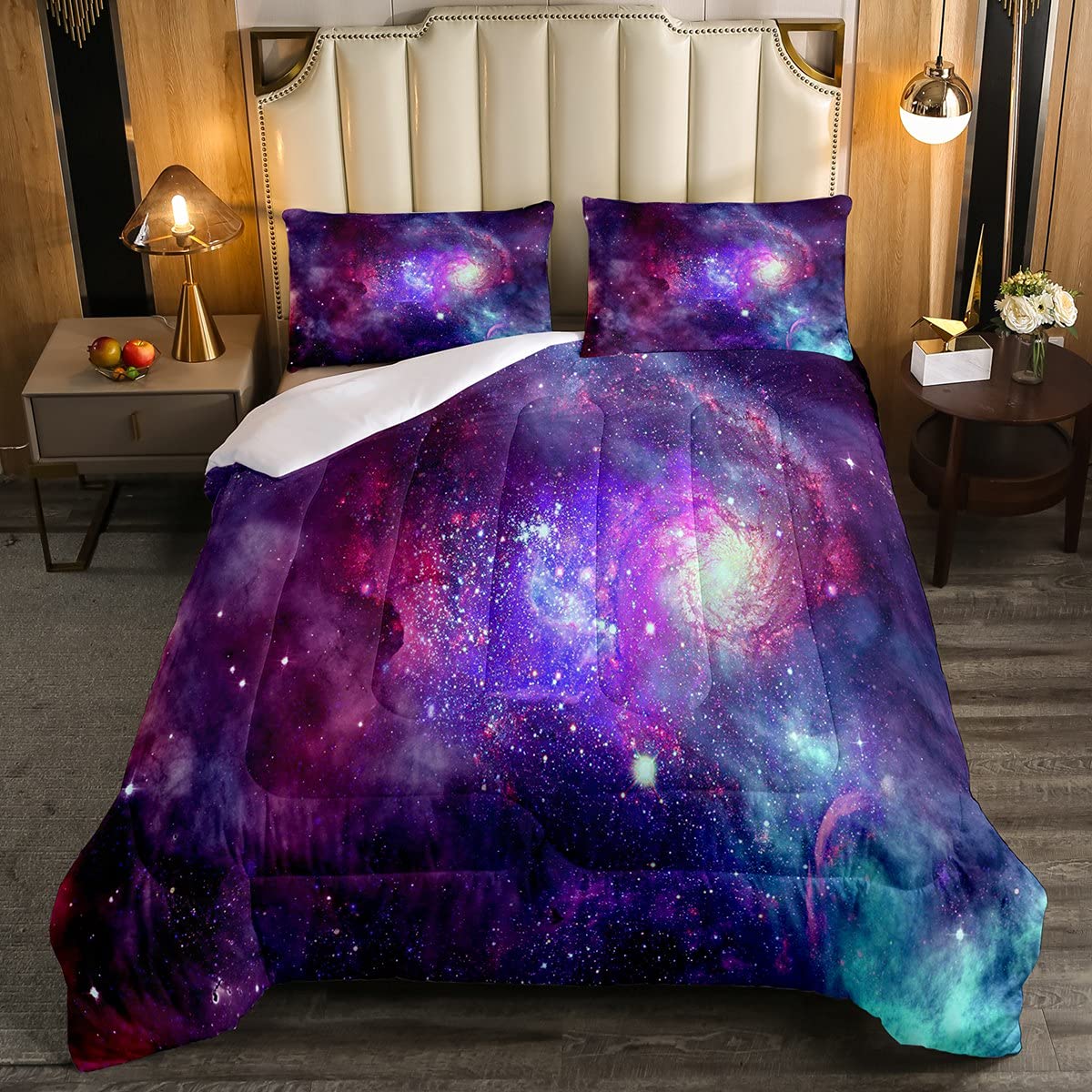 Set di biancheria da letto per ragazze e bambini, motivo: galassia che si illumina al buio, con copripiumino super morbido, 200 x 200 cm, per letto esterno, stelle, luna, set copripiumino per
