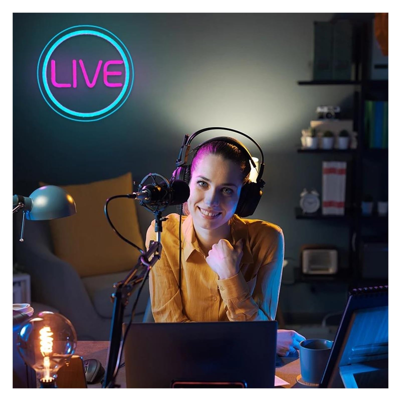 Insegna luminosa al neon Live for per neon Sign Blue Circle LED Light dimmerabile per alimentazione per USB 23,5 cm x