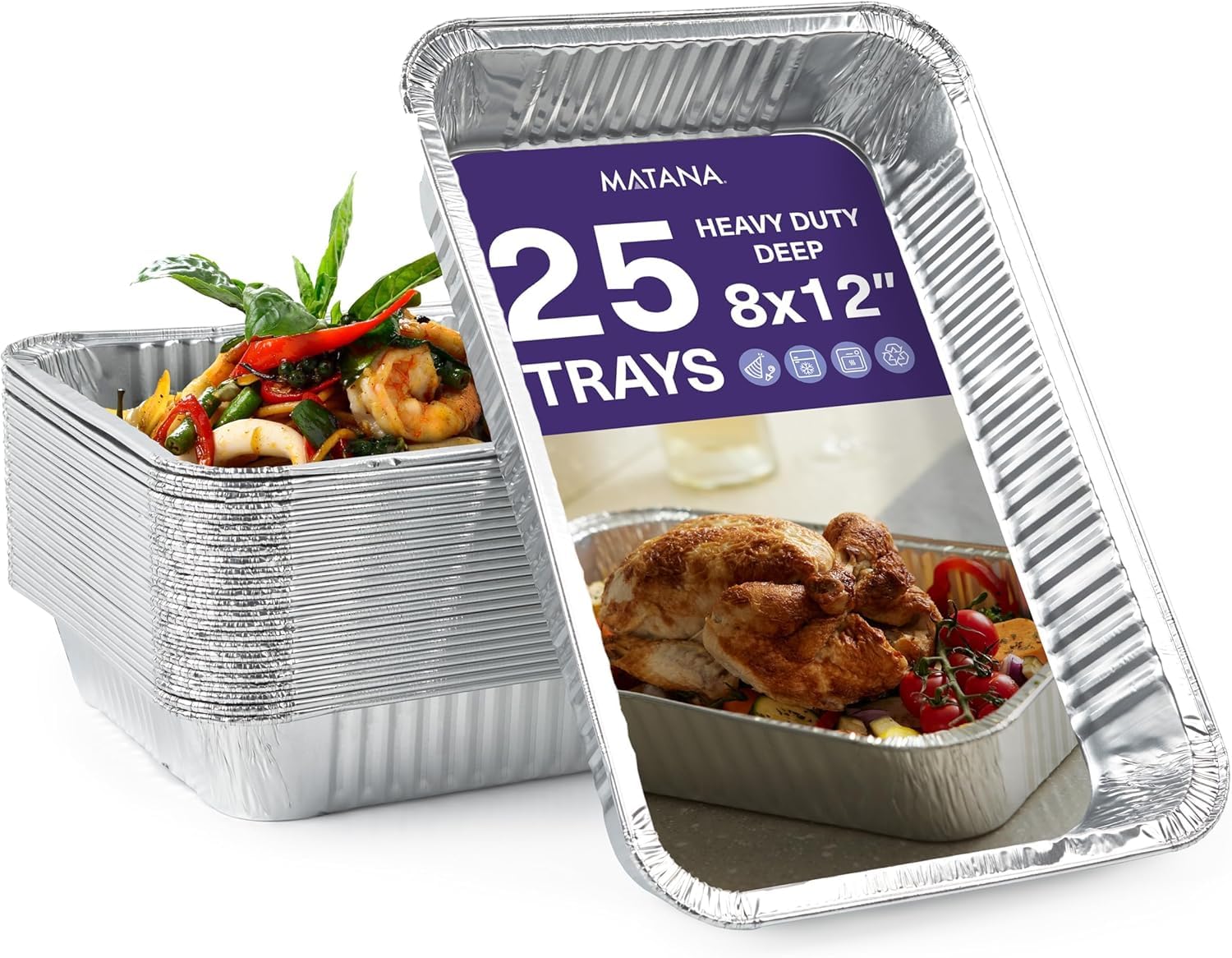 MATANA 8x12 Aluminum Pans Foil Trays (25 Pack) Cake & Lasagna