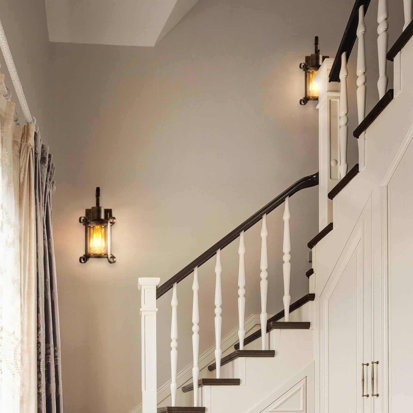 Rustikale Innen Bernstein Glas Wandleuchte 1-Pack, Bronze gebürstet, Vintage-Lampe Veranda Beleuchtung wasserdicht Retro-Lampe für Innen Schlafzimmer Wohnzimmer Outdoor（NO Bulb）