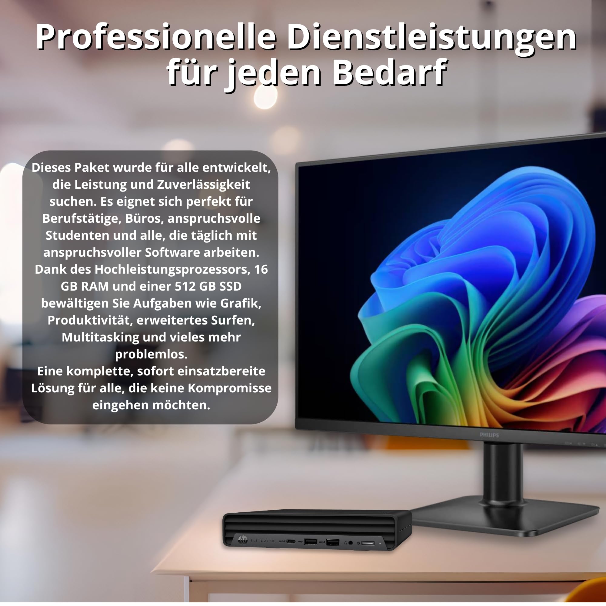 HP Bundle EliteDesk 800 G6 Mini PC | Intel Core i5-10500T | 16 GB RAM | 512GB SSD Nvme Monitor 27” FullHD Win 11 Pro Garanzia 36 Mesi