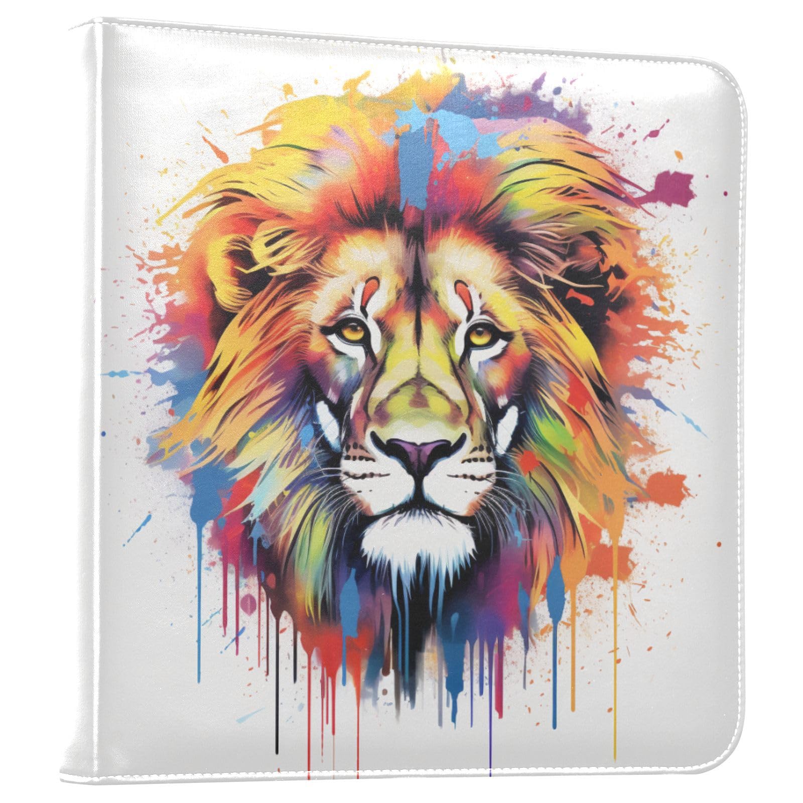 JIPONI Colorful Lion Head Large Photo Album, DIY Leather Cover Scrapbook Albums for 4x6 5x7 6x8 Pictures, Self Adhesive Memory Book for Wedding, Baby, Family