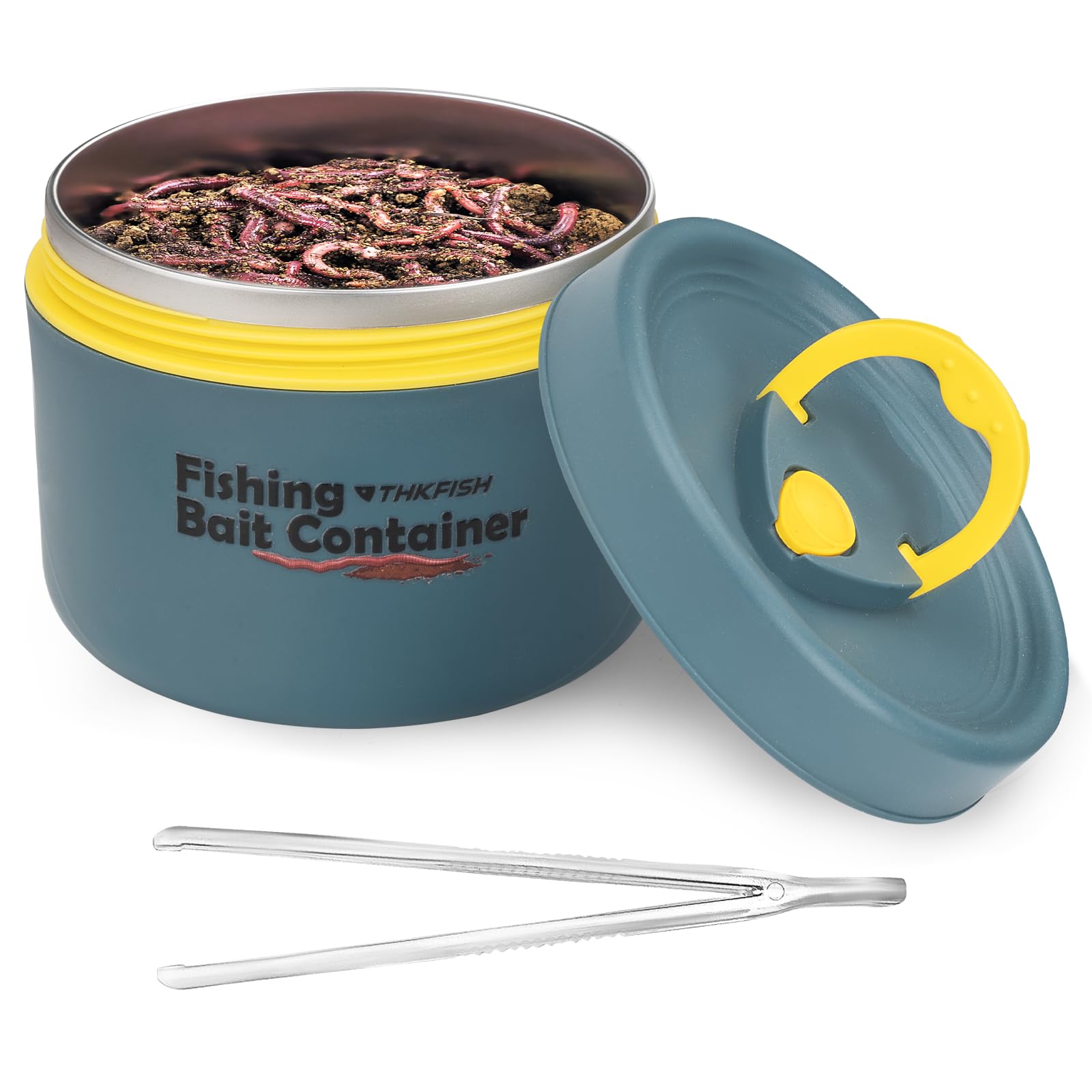 THKFISH Fishing Bait Container, Stainless Steel Insulated Live Bait Storage, Worm Bait Holder, Bait Storage Box, Nightcrawler Box, Bait Bucket to