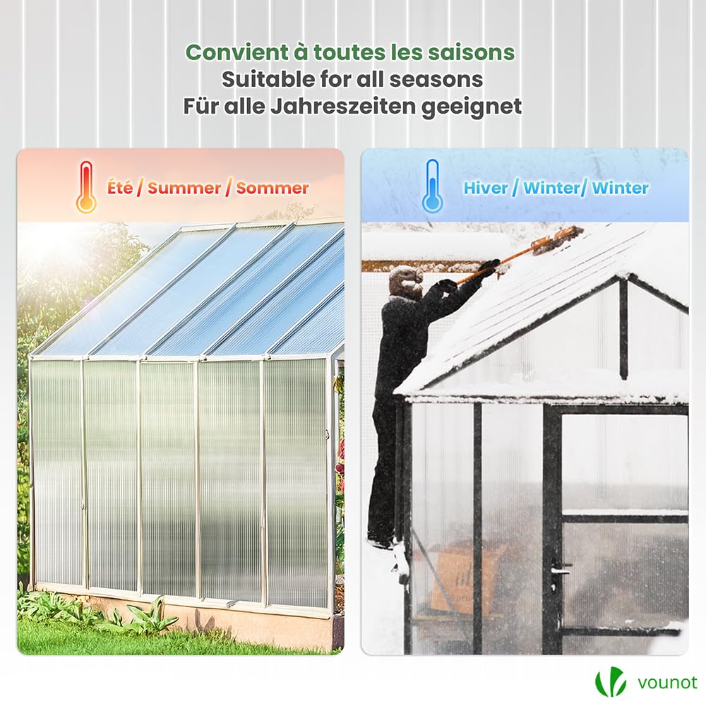 VOUNOT® 14 Placas de Policarbonato 4mm, 60,5x121cm, 10,25 m², Resistentes a Rayos UV y Golpes, Planchas Alveolares Transparente para Invernadero, Tejados, Jardín y Garajes