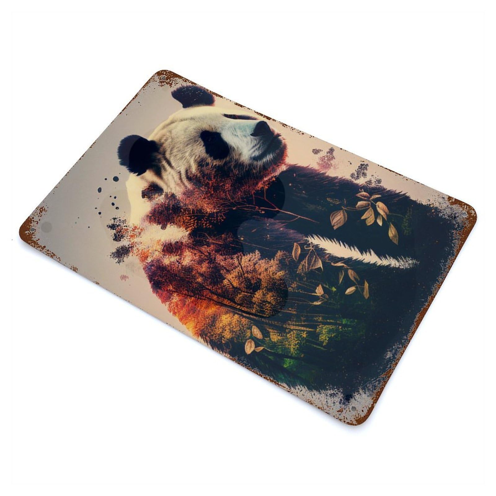 Garage Style Panda Animal Forest Rusty Metal Tin Sign 11.8"x7.9", Industrial Home Decor for Bar And Workshop
