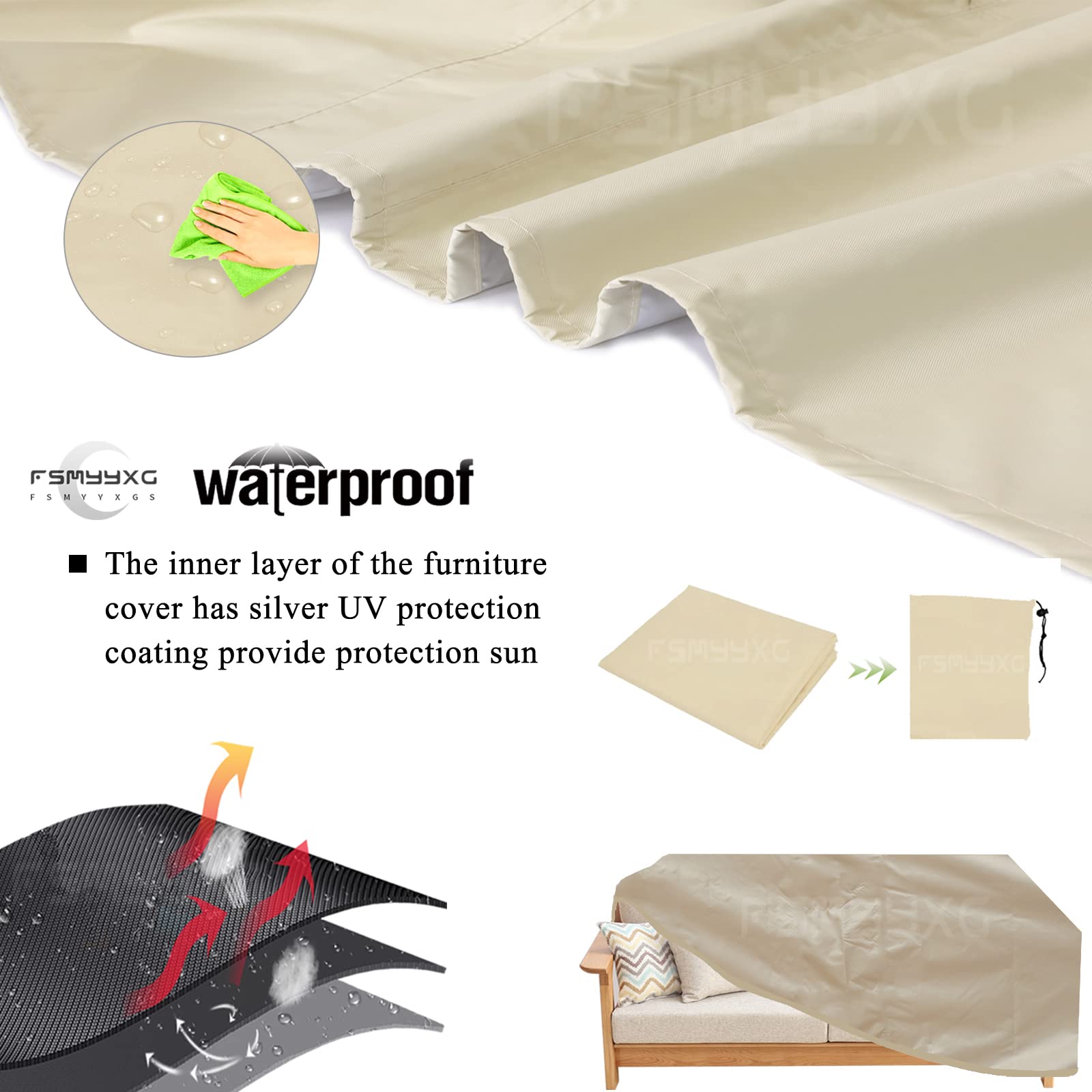 Copertura per Mobili da Giardino Rettangolare,Tessuto Oxford 420D Copertura Tavolo Giardino Esterno,Impermeabile Anti Vento per Mobili Giardino Copri Copridivano