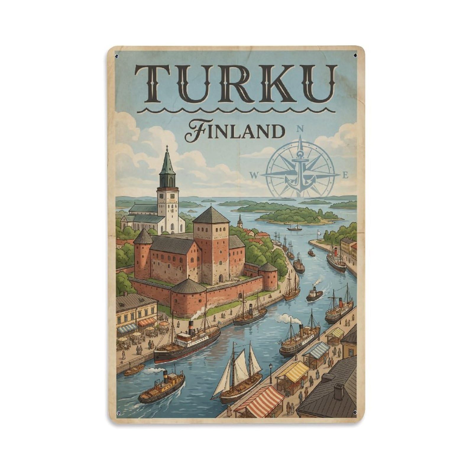 Retro Finland Turku Travel Metal Tin Sign