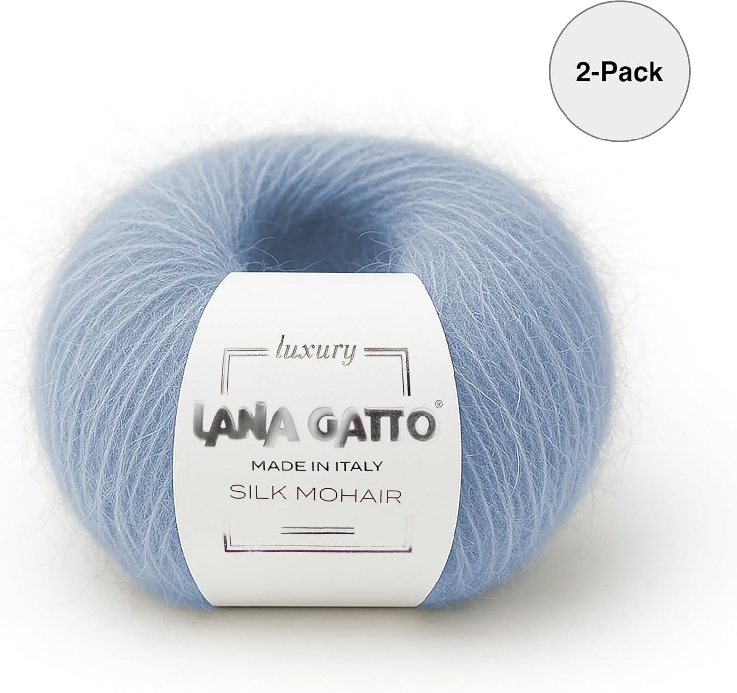 Silk Mohair Yarn for Knitting – Lace Weight Mohair Yarn with Silk, Made in Italy – Light Blue-7264, 2 Skeins