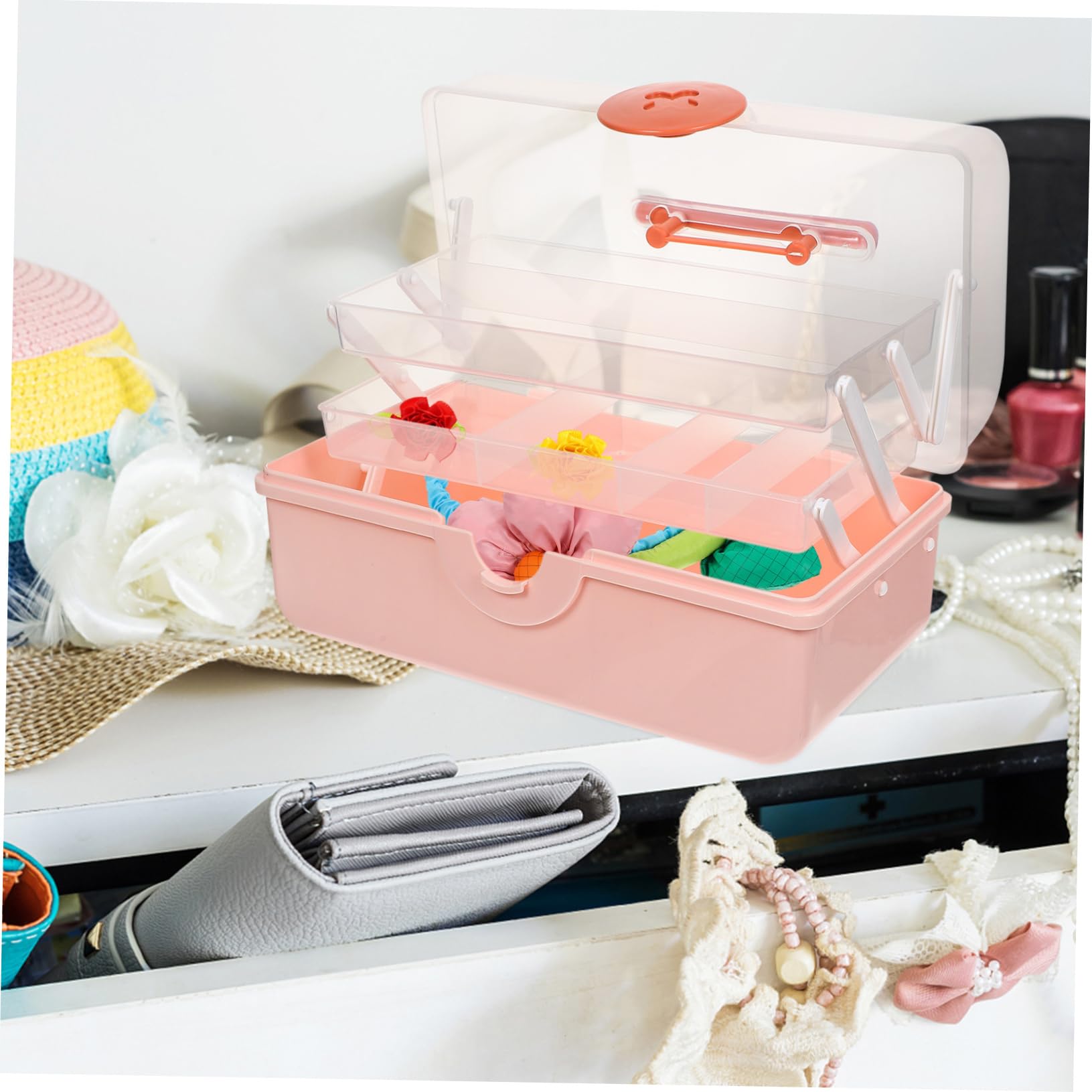 minkissy Haarschmuck Aufbewahrungsbox Rosa aus Kunststoff, Mehrstufig