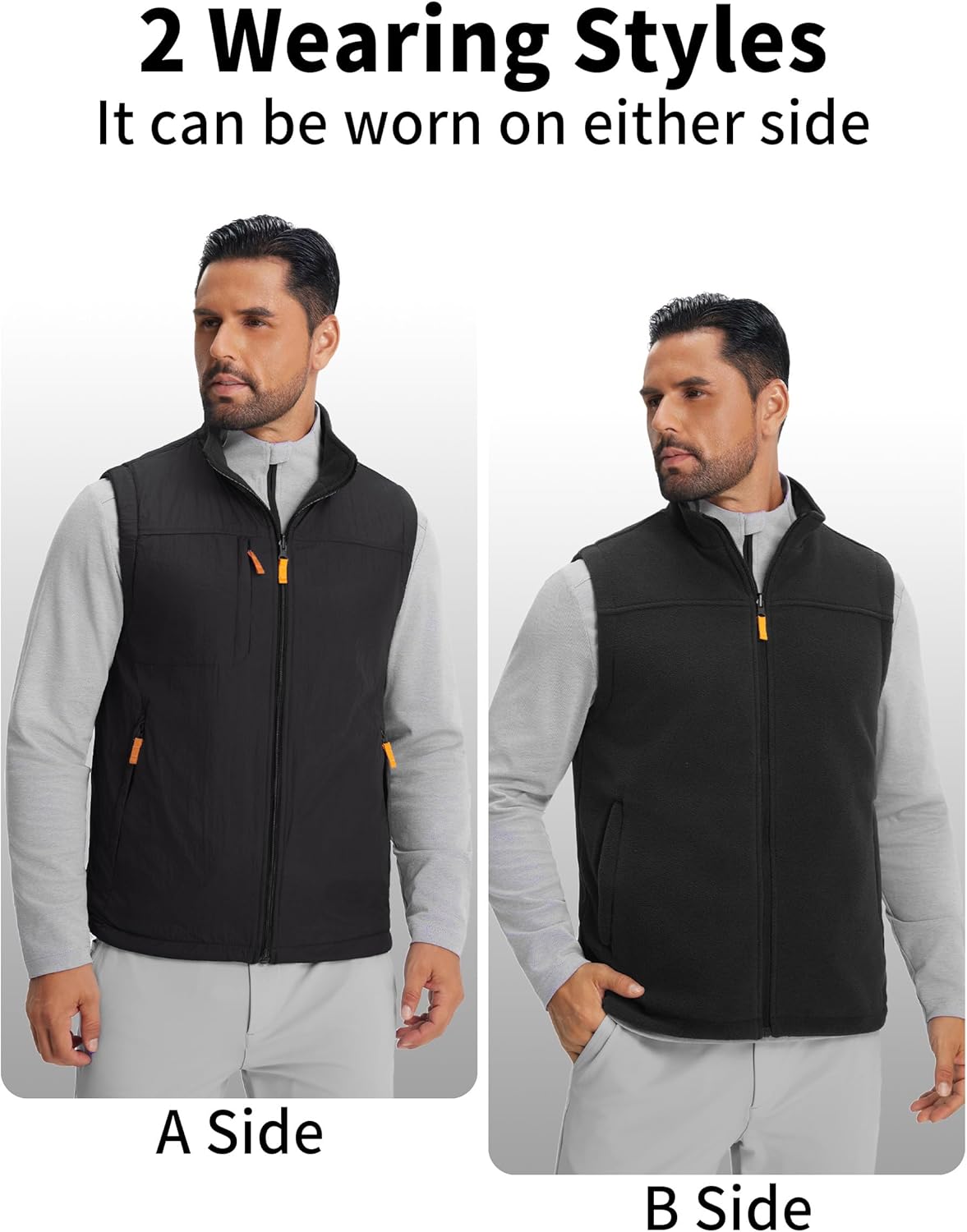 M MAELREG Men's Golf Vest Reversible Fleece Vest Outerwear Windproof Lightweight Warm Softshell Sleeveless Jacket for Men - Image 5
