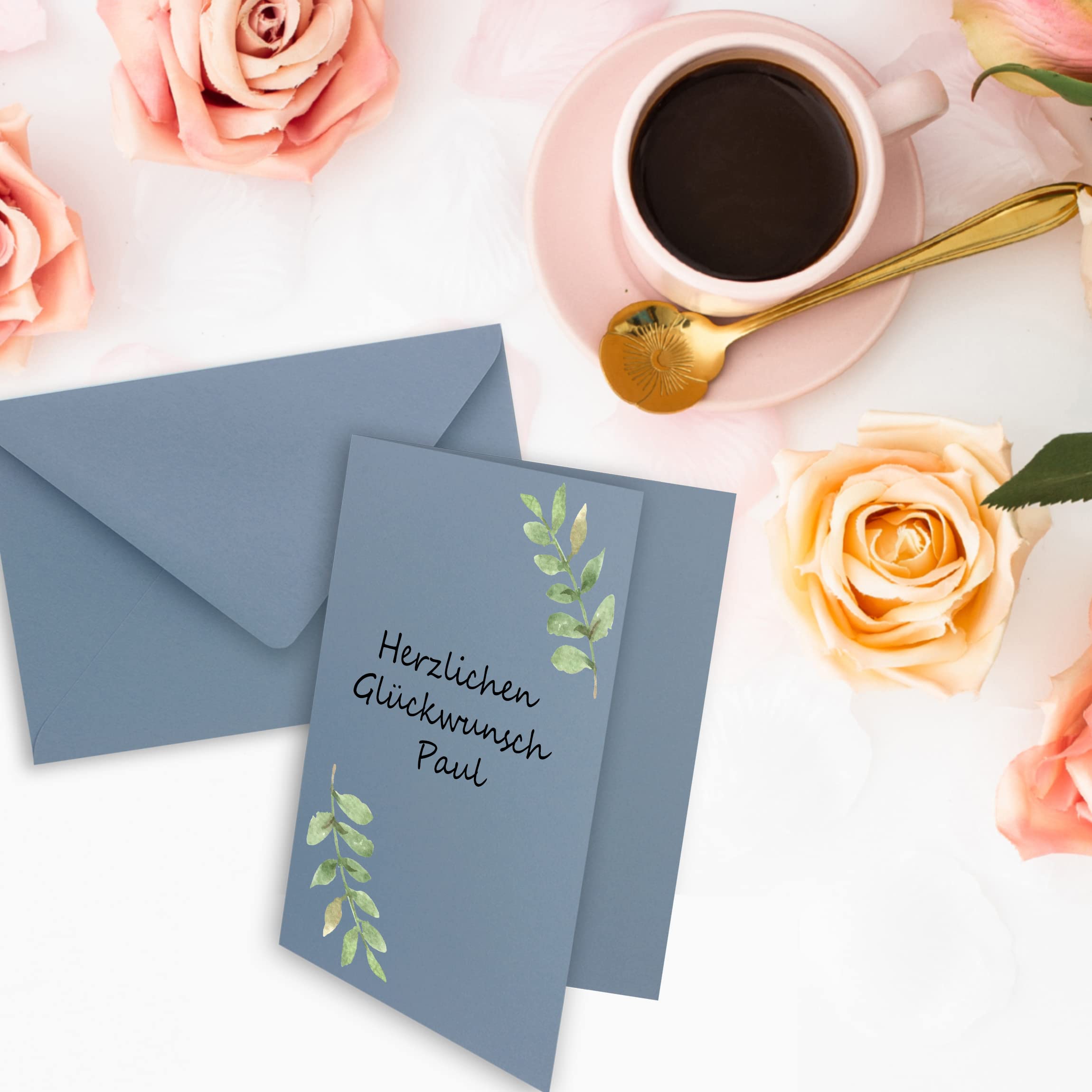 50x folding card set DIN A7-10.5 x 7.4 cm, with envelopes DIN C7 in grey-blue (blue) - Image 2