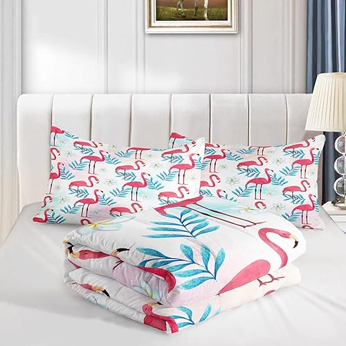 Miniatura 3 de AILONEN Juego de edredón de flamenco para niñas y niños, juego de ropa de cama con patrón de flamenco tropical, tamaño Queen, edredón superior ultra