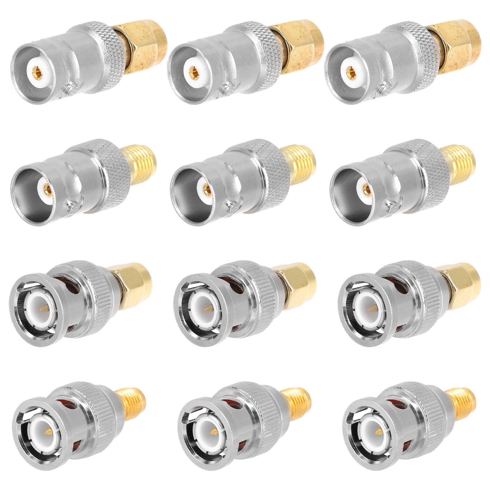 Profesjonalny SMA do BNC Adapter Zestaw, 12szt 50 Ohm RF Współosiowe Złącze Miedź & Stop Kompletny Męski/Żeński Komplet dla Krótkofalówka Antena Router Oscyloskop CCTV Sprzęt Testowy