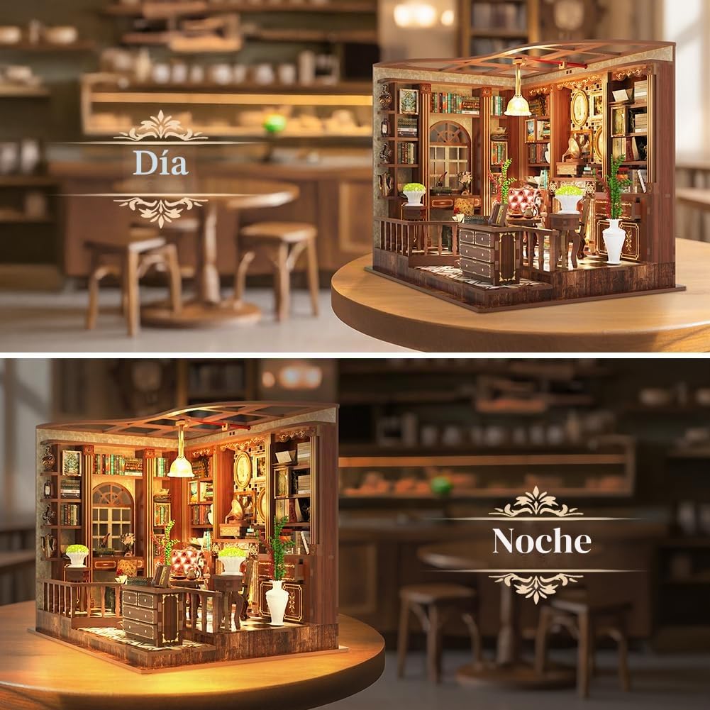 Aolso Book Nook Kit, 248 Piezas, DIY Casa Miniatura Kit, Kits de Modelo, Casa de Minicabina de 3D Madera con Luz LED, Regalos para Familiares y Amigos