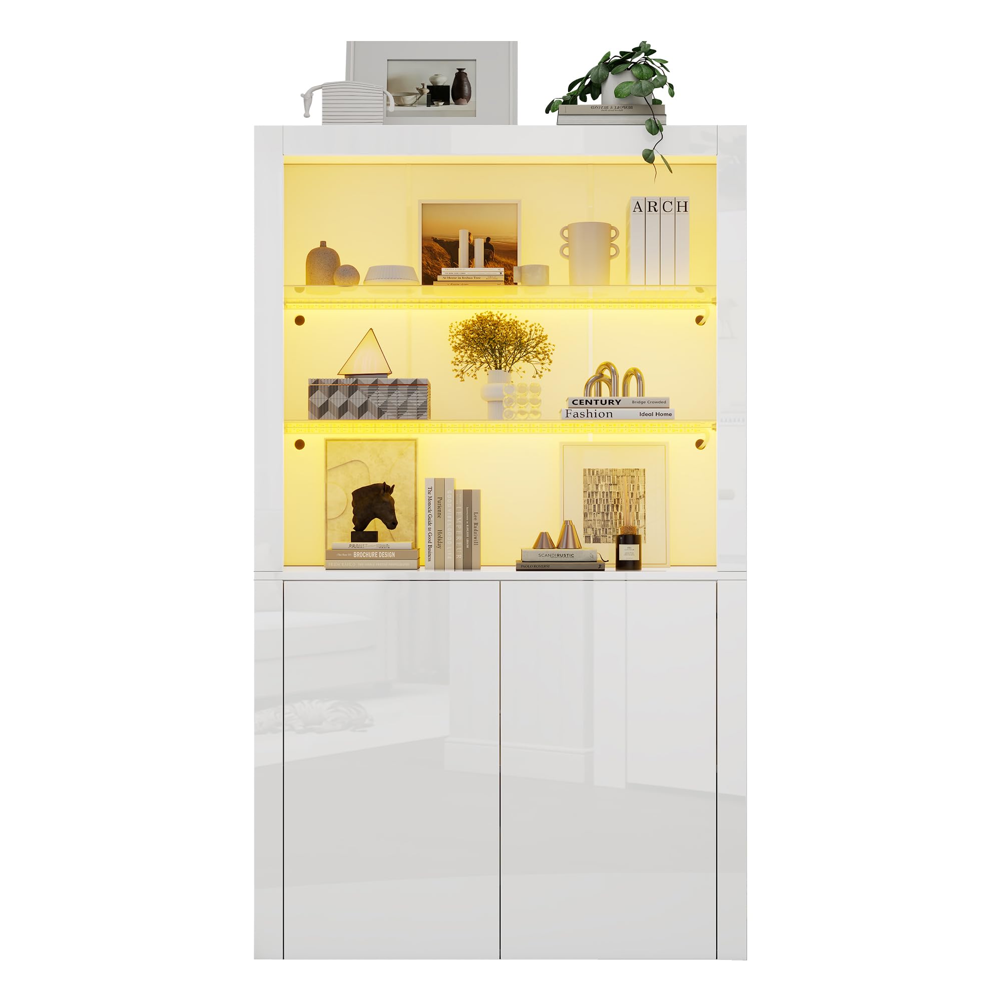 Vitrina Cristal Vitrina Salon con Luces LED y Separadores de Cristal, Vitrina Expositora con 2 Puertas, Armario de Colección Moderno, Armario Alto Multifunción, Vitrinas, 100x35x170 cm, Blanco